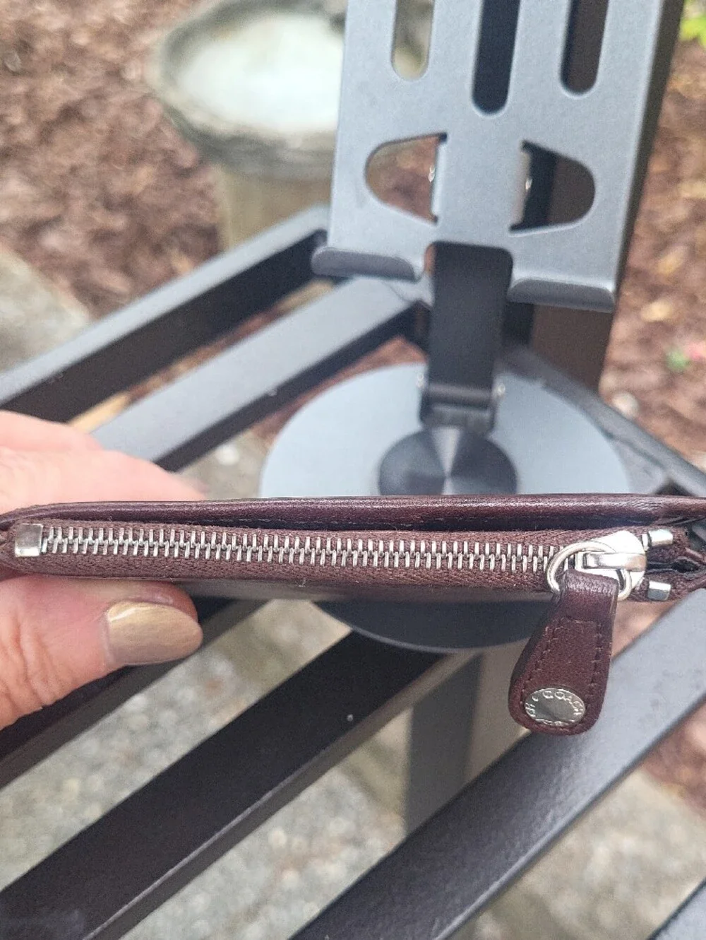 Coach  Dark Brown Leather Zip Card Wallet